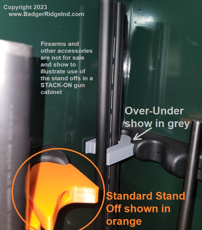 Over Under shotgun holder for stack on gun cabinet