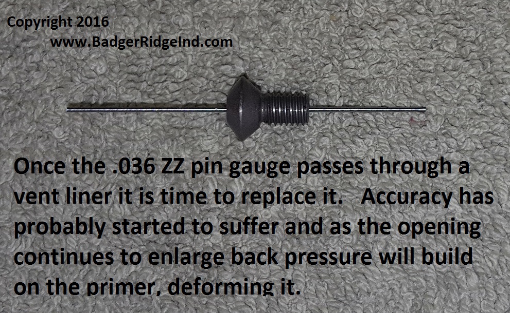 Pin Gage passing through orifice of vent liner