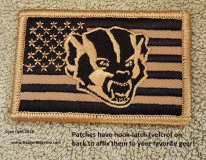 Badger Ridge USA flag with badger head, hook latch on back