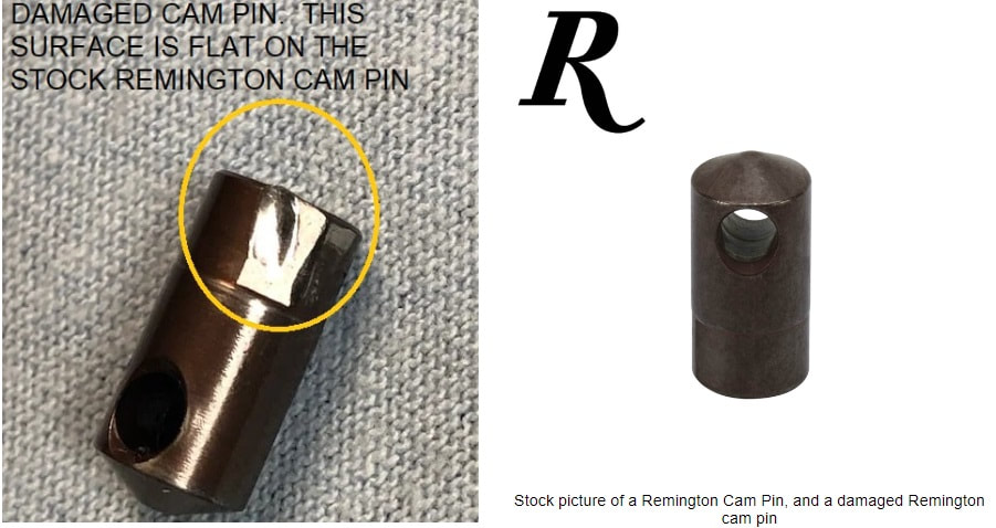 Deformed Remington Versa Max pin compared to new