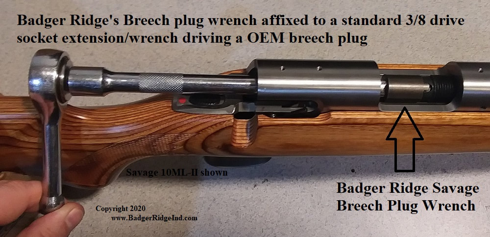 Badger Ridge Breech plug wrench on 3/8 ratchet extension