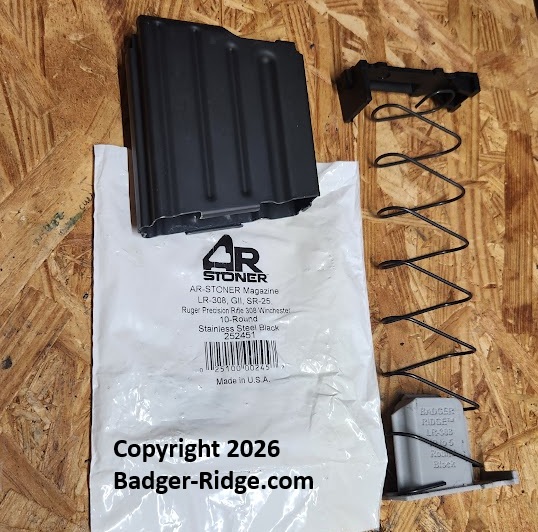 AR308 20 round magazine dissassmebled to show the arrangement of components