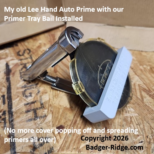 Lee Auto Prime with round tray and bail installed to prevent the cover from popping off
