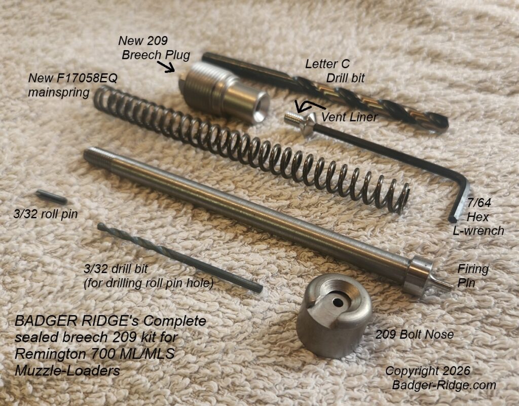 Badger Ridge's Complete 209 sealed breech kit for Remington 700 ML MLS muzzle loaders