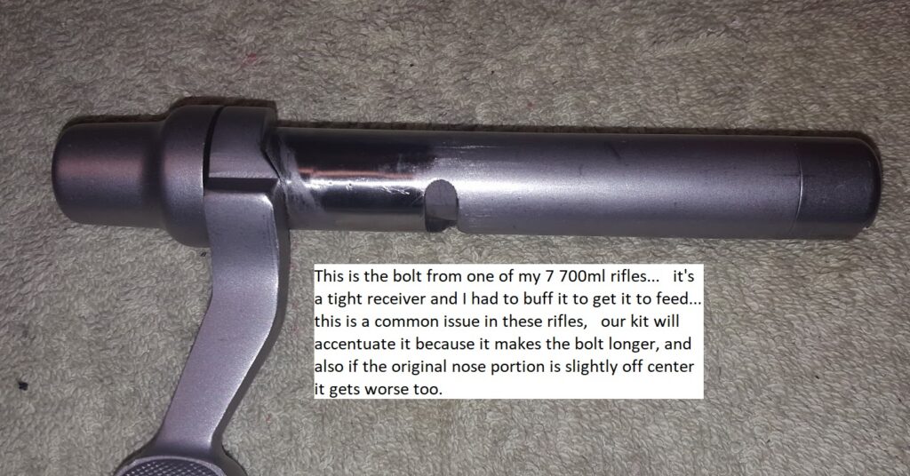 Bolt that has been heavily buffed to make it work smoothly in an action that has a very tight bore